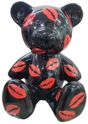 Luxus Designer Wohnzimmer Deko Skulpltur Figur Teddybär Schwarz Rot Luxury Designer Living Room Decorative Sculpture Figure Teddy Bear Black Red