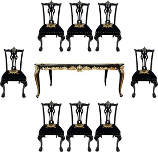 Pompöös by Casa Padrino Conjunto de Comedor Barroco de Lujo Corona Negro / Oro - Pompöös Mesa de Comedor Barroco con Tapa de Vidrio y 8 Sillas diseñadas por Harald Glööckler - Muebles barroco Pompöös by Casa Padrino Conjunto de Comedor Barroco de Lujo Corona Negro / Oro - Pompöös Mesa de Comedor Barroco con Tapa de Vidrio y 8 Sillas diseñadas por Harald Glööckler - Muebles barroco