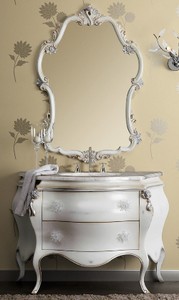 Casa Padrino conjunto de baño barroco de lujo blanco / plata - 1 Mesa de Lavabo y 1 Espejo de Pared - Muebles de baño de lujo estilo barroco - Muebles barrocos - Calidad de lujo - Hecho en Italia