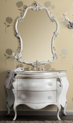 Casa Padrino conjunto de baño barroco de lujo blanco / plata - 1 Mesa de Lavabo y 1 Espejo de Pared - Muebles de baño de lujo estilo barroco - Muebles barrocos - Calidad de lujo - Hecho en Italia