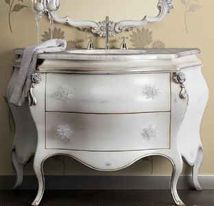 Casa Padrino mesa de lavabo barroco de lujo blanco / plata - Magnífica cómoda de lavabo con 2 cajones - Muebles de baño de estilo barroco - Muebles barrocos - Calidad de lujo - Hecho en Italia