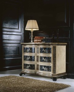 Casa Padrino Luxus Barock Kommode Naturfarben / Braun / Schwarz - Handgefertigte Massivholz Kommode mit Schubladen - Luxus Schlafzimmer Möbel im Barockstil - Luxus Qualität - Made in Italy