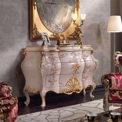 Luxus Barock Massivholz Kommode mit 5 Schubladen Rosa Mehrfarbig Gold Luxury Baroque Solid Wood Chest of Drawers with 5 Drawers Pink Multicolored Gold