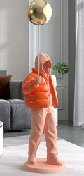 Casa Padrino scultura decorativa XXL di design di lusso ragazzo con palloncino rosa / arancione / oro A. 68 cm - Figura XXL in resina - Accessori decorativi di lusso - Qualità di lusso