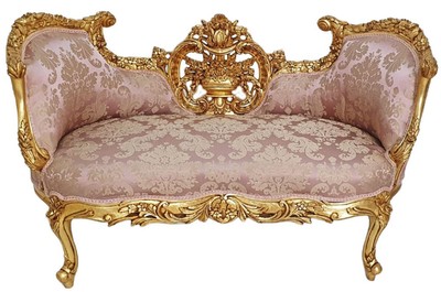Casa Padrino canapé baroque rose / or - Magnifique canapé de salon de style baroque - Meuble de salon de style baroque - Meuble baroque - Ameublement baroque