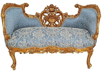 Casa Padrino canapé baroque bleu clair / or - Magnifique canapé de salon de style baroque - Meuble de salon de style baroque - Meuble baroque - Ameublement baroque