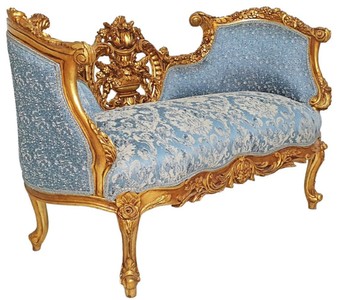 Casa Padrino Barock Sofa Hellblau / Gold - Prunkvolles Wohnzimmer Sofa im Barockstil - Wohnzimmer Möbel im Barockstil - Barock Möbel - Barock Einrichtung