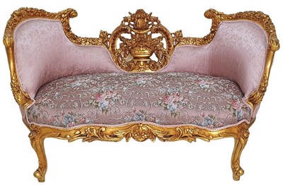 Casa Padrino canapé baroque rose / multicolore / or - Magnifique canapé de salon de style baroque - Meuble de salon de style baroque - Meuble baroque - Ameublement baroque