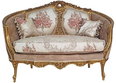 Casa Padrino canapé baroque marron / multicolore / or antique - Magnifique canapé de salon de style baroque - Meuble de salon de style baroque - Meuble baroque - Ameublement baroque