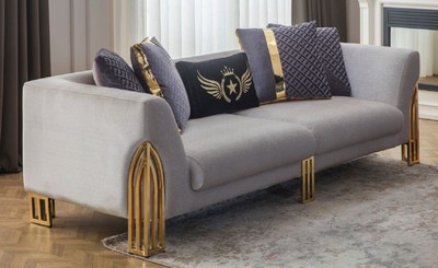 Casa Padrino divano lusso grigio / oro 230 x 90 x A. 77 cm - Divano da soggiorno - Divano per hotel - Mobili da soggiorno - Mobili per hotel - Arredamento di lusso - Arredamento da soggiorno