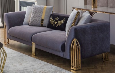 Casa Padrino divano lusso viola / oro 230 x 90 x A. 77 cm - Divano da soggiorno - Divano per hotel - Mobili da soggiorno - Mobili per hotel - Arredamento di lusso - Arredamento da soggiorno