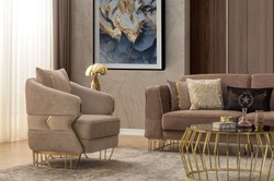 Casa Padrino poltrona di lusso marrone chiaro / oro 87 x 83 x A. 75 cm - Poltrona da soggiorno - Poltrona per hotel - Mobili soggiorno - Mobili hotel - Mobili di lusso - Arredamento di lusso