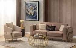 Casa Padrino poltrona di lusso marrone chiaro / oro 87 x 83 x A. 75 cm - Poltrona da soggiorno - Poltrona per hotel - Mobili soggiorno - Mobili hotel - Mobili di lusso - Arredamento di lusso