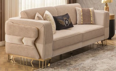 Casa Padrino divano lusso marrone chiaro / oro 230 x 90 x A. 77 cm - Divano da soggiorno - Divano per hotel - Mobili da soggiorno - Mobili per hotel - Arredamento da soggiorno di lusso