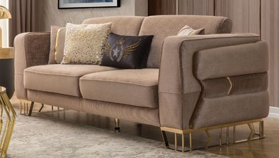 Casa Padrino divano lusso marrone / oro 230 x 90 x A. 77 cm - Divano da soggiorno - Divano per hotel - Mobili da soggiorno - Mobili per hotel - Arredamento da soggiorno di lusso