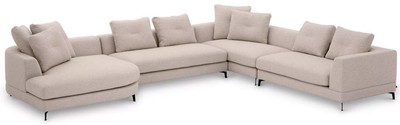 Casa Padrino divano ad angolo di lusso sabbia / nero 410 x 320 x A. 65 cm - Divano soggiorno con cuscini - Mobili da soggiorno - Arredi da soggiorno - Mobili di lusso - Arredi di lusso