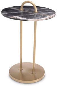 Casa Padrino tavolino di lusso ottone / nero Ø 38,5 x A. 58 cm - Tavolo rotondo con piano in marmo e maniglia - Mobile soggiorno - Mobile di lusso - Arredamento da soggiorno di lusso