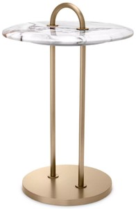 Casa Padrino tavolino di lusso ottone / bianco Ø 38,5 x A. 58 cm - Tavolo rotondo con piano in marmo e maniglia - Mobile soggiorno - Mobile di lusso - Arredamento da soggiorno di lusso