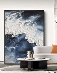 Luxus Designer Gemälde Ölgemälde Blau Weiß Schwarz Luxury Designer Oil Painting Blue White Black