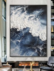 Luxus Designer Gemälde Ölgemälde Blau Weiß Schwarz Luxury Designer Oil Painting Blue White Black