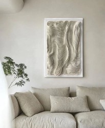 Casa Padrino Peinture à l'Huile Design de Luxe Beige / Blanc 80 x H. 110 cm - Peinture Peinte à la Main avec Cadre en Métal - Déco Murale Design de Luxe - Accessoires Déco - Qualité Luxe