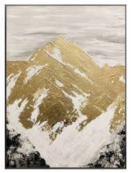 Casa Padrino Peinture à l'Huile Design de Luxe Montagnes Or / Blanc / Gris / Noir 120 x H. 170 cm - Peinture Peinte à la Main avec Cadre en Métal - Déco Murale de Luxe - Accessoires Déco