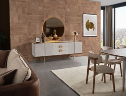 Casa Padrino buffet de luxe gris clair / marron / laiton 220 x 50 x H. 80 cm - Armoire en bois massif avec 4 portes et 3 tiroirs - Meuble en bois massif - Meuble de luxe - Ameublement de luxe