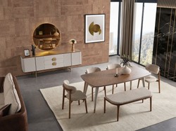 Casa Padrino buffet de luxe gris clair / marron / laiton 220 x 50 x H. 80 cm - Armoire en bois massif avec 4 portes et 3 tiroirs - Meuble en bois massif - Meuble de luxe - Ameublement de luxe