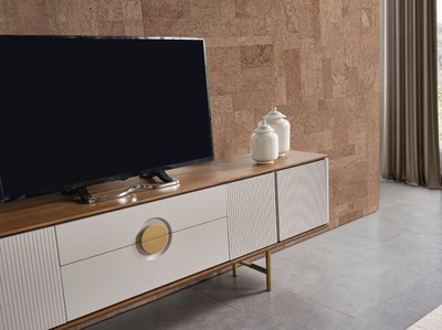 Casa Padrino Luxus Wohnzimmer TV Schrank Set Hellgrau / Braun / Messing - 1 TV Schrank & 1 Wandregal - Wohnzimmer Möbel - Massivholz Möbel - Luxus Möbel - Luxus Einrichtung