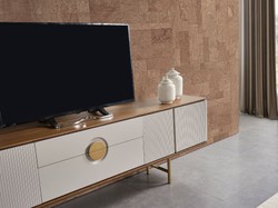 Casa Padrino ensemble de armoire TV de salon de luxe gris clair / marron / laiton - 1 armoire TV & 1 étagère murale - Meuble de salon - Meuble bois massif - Meuble de luxe - Intérieur de luxe