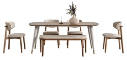 Casa Padrino ensemble de salle à manger de luxe gris / marron - 1 Table à Manger de Luxe et 4 Chaises de Salle à Manger de Luxe et 1 Banc de Luxe - Meubles de salle à manger - Meubles de luxe