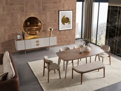 Casa Padrino ensemble de salle à manger de luxe gris / marron - 1 Table à Manger de Luxe et 4 Chaises de Salle à Manger de Luxe et 1 Banc de Luxe - Meubles de salle à manger - Meubles de luxe