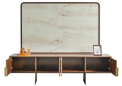 Casa Padrino luxury living room TV cabinet set brown / cream / brass - 1 TV Cabinet & 1 TV Back Panel & 1 Showcase & 1 Shelf Cabinet - Living room furniture - Luxury furniture