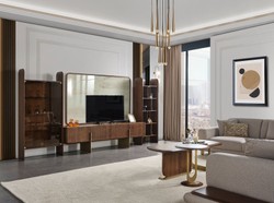 Casa Padrino luxury living room TV cabinet set brown / cream / brass - 1 TV Cabinet & 1 TV Back Panel & 1 Showcase & 1 Shelf Cabinet - Living room furniture - Luxury furniture