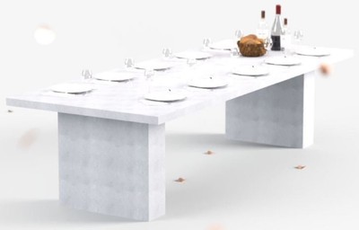 Luxus Outdoor Garten Terrassen Esstisch mit Bioethanol Kamin Weiß Luxury Outdoor Garden Terrace Dining Table with Bioethanol Fireplace White