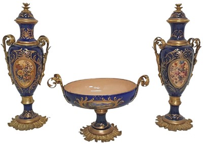 Casa Padrino baroque decorative ceramic vases set with bowl blue / multicolored / brass - Magnificent decoration in Baroque style - Baroque decorative accessories - Baroque furniture