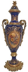 Barock Keramik Deko Vasen Set mit Schale Blau Mehrfarbig Messing Baroque Ceramic Decorative Vase Set with Bowl Blue Multicolored Brass