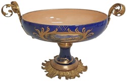 Barock Keramik Deko Vasen Set mit Schale Blau Mehrfarbig Messing Baroque Ceramic Decorative Vase Set with Bowl Blue Multicolored Brass