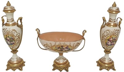 Casa Padrino baroque decorative ceramic vases set with bowl cream / multicolored / brass - Magnificent decoration in Baroque style - Baroque decorative accessories - Baroque furniture