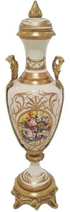Casa Padrino Barock Deko Keramik Vasen Set mit Schale Creme / Mehrfarbig / Messing - Prunkvolle Deko im Barockstil - Barock Deko Accessoires - Barock Möbel - Edel & Prunkvoll