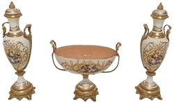 Barock Keramik Deko Vasen Set mit Schale Creme Mehrfarbig Messing Baroque Ceramic Decorative Vase Set with Bowl Cream Multicolored Brass