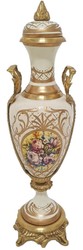 Barock Keramik Deko Vasen Set mit Schale Creme Mehrfarbig Messing Baroque Ceramic Decorative Vase Set with Bowl Cream Multicolored Brass