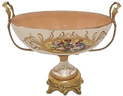 Barock Keramik Deko Vasen Set mit Schale Creme Mehrfarbig Messing Baroque Ceramic Decorative Vase Set with Bowl Cream Multicolored Brass