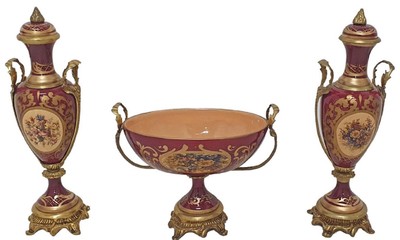 Casa Padrino baroque decorative ceramic vases set with bowl red / multicolored / brass - Magnificent decoration in Baroque style - Baroque furniture - Baroque decorative accessories