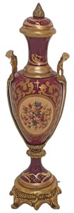 Casa Padrino Barock Deko Keramik Vasen Set mit Schale Rot / Mehrfarbig / Messing - Prunkvolle Deko im Barockstil - Barock Möbel - Barock Deko Accessoires - Edel & Prunkvoll