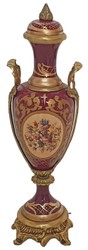 Barock Keramik Deko Vasen Set mit Schale Rot Mehrfarbig Messing Baroque Ceramic Decorative Vase Set with Bowl Red Multicolored Brass