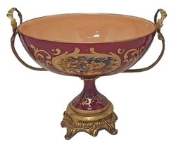 Barock Keramik Deko Vasen Set mit Schale Rot Mehrfarbig Messing Baroque Ceramic Decorative Vase Set with Bowl Red Multicolored Brass