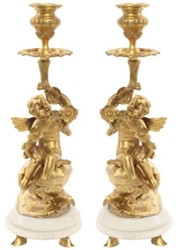 Casa Padrino baroque candle holder set angels gold / white 13.8 x 13.8 x H. 39.5 cm - Elegant bronze candlestick with marble base - Baroque decorative accessories - Baroque interior Casa Padrino baroque candle holder set angels gold / white 13.8 x 13.8 x H. 39.5 cm - Elegant bronze candlestick with marble base - Baroque decorative accessories - Baroque interior