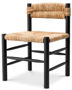 Casa Padrino sedia da pranzo di lusso nero / naturale 54 x 62,5 x A. 80,5 cm - Sedia da cucina in legno massello - Mobile sala da pranzo - Mobile di lusso - Arredi sala da pranzo - Arredi di lusso