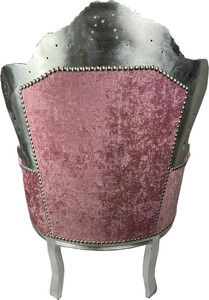Casa Padrino Barock Sessel Rosa / Silber - Handgefertigter Massivholz Wohnzimmer Sessel - Antik Stil Wohnzimmer Sessel - Wohnzimmer Möbel im Barockstil - Barock Möbel